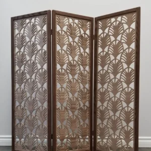 Boho Room Divider with Wood Frame - Walnut Veneered - 3 Panels