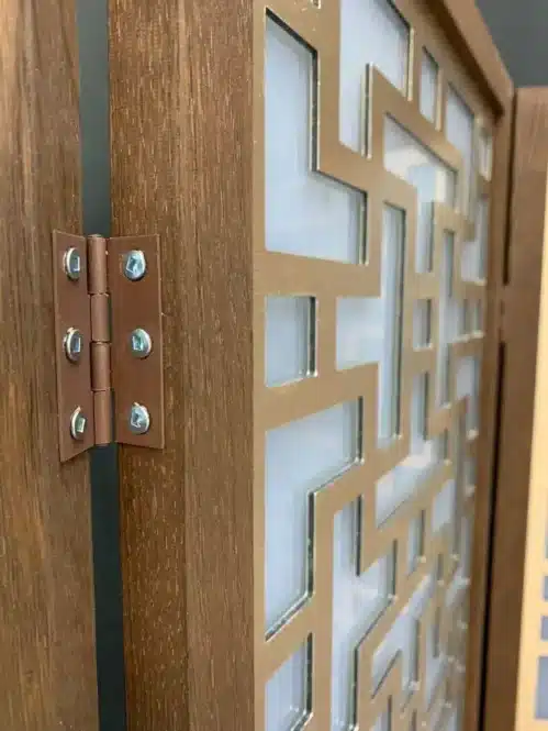 Greek Key Translucent Bronze Room Divider with Wood Frame - 5 Panels