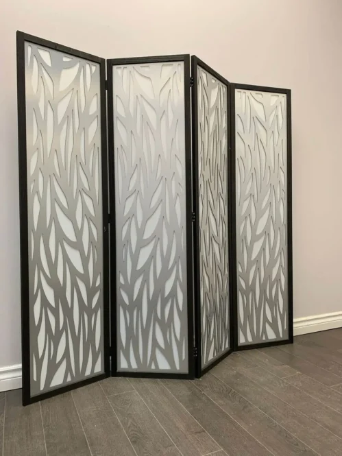 Rosemary Translucent Silver Room Divider with Wood Frame - Silver Aluminum Composite